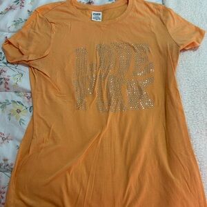 PINK Victoria's Secret Orange Short-Sleeve Studded Logo Tee